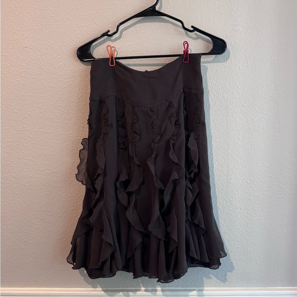 Y2K Brown Ruffled Chiffron Midi Skirt
